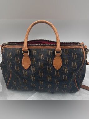 Dooney & Bourke Navy and Tan Monogram Satchel